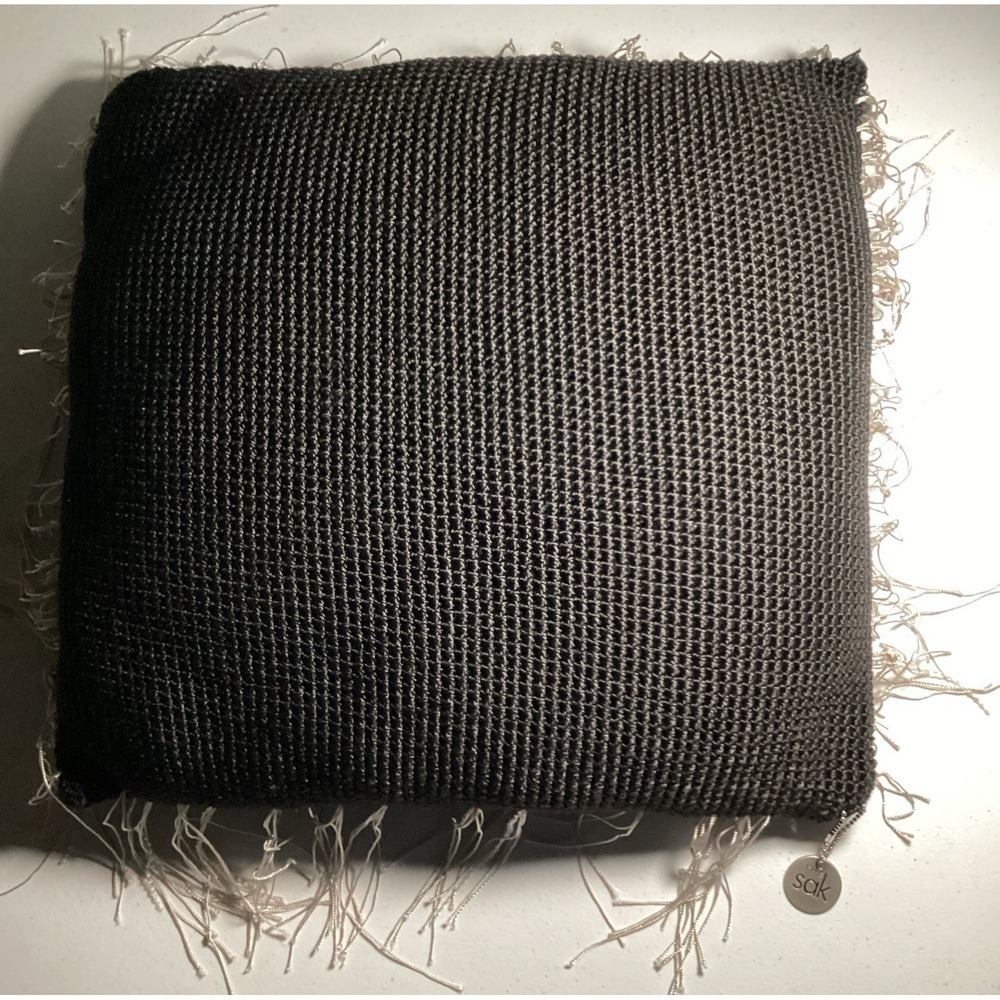 The SAK BLACK Woven Throw Pillow 14.5"x14.5" with‎ Fringe